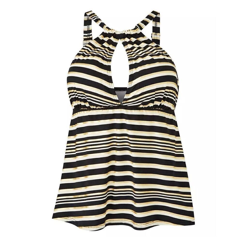 NWT Magisculpt Tankini Top Black Gold Stripe Non Wired Size 18